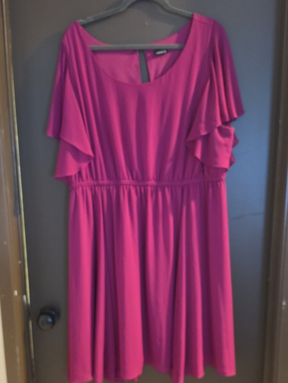 Magenta Ruffle-Sleeve Midi Dress